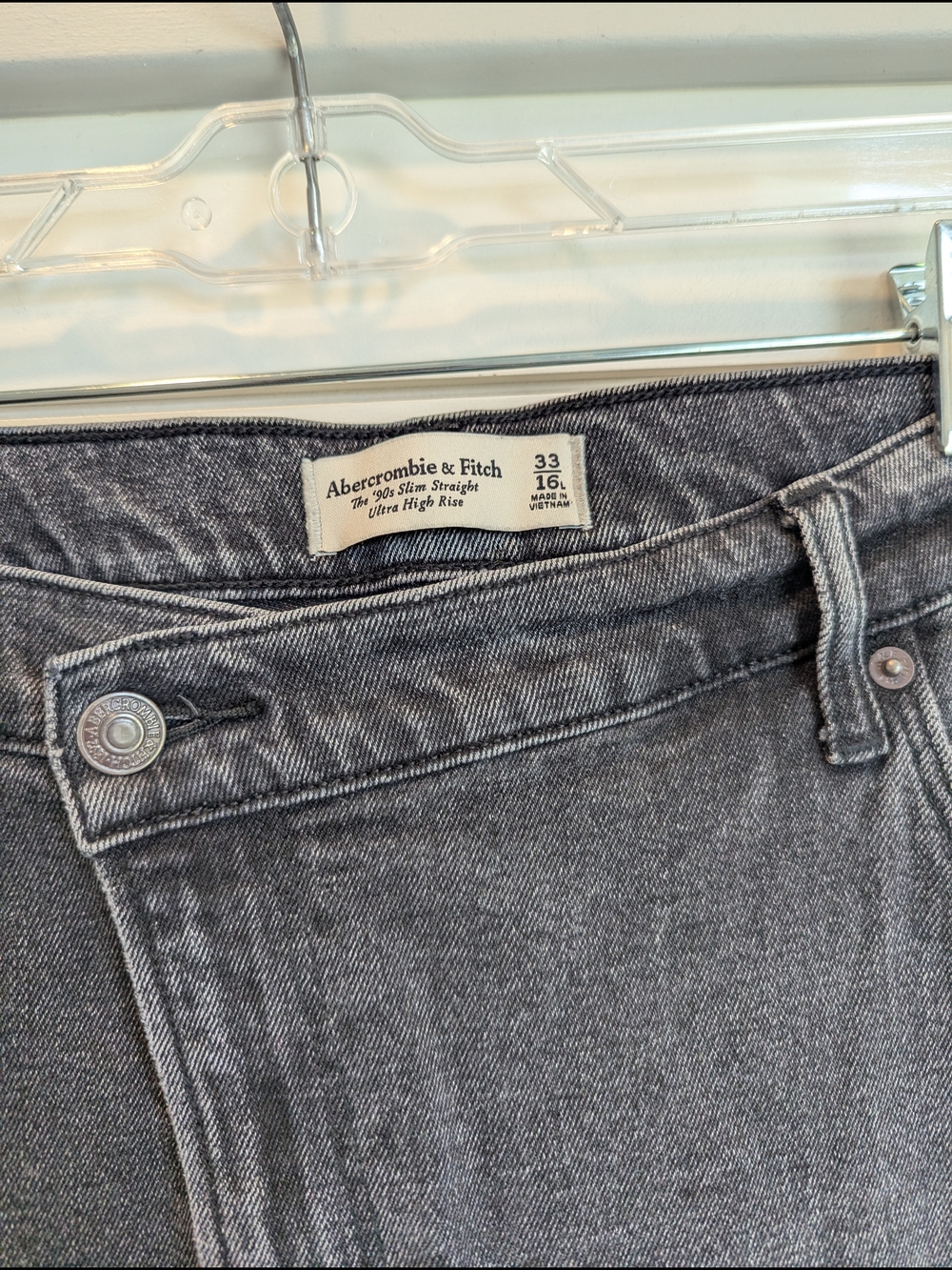 Abercrombie & Fitch 90s Slim Straight Jeans Criss Cross 33 / 16 Long Black - Picture 3 of 15